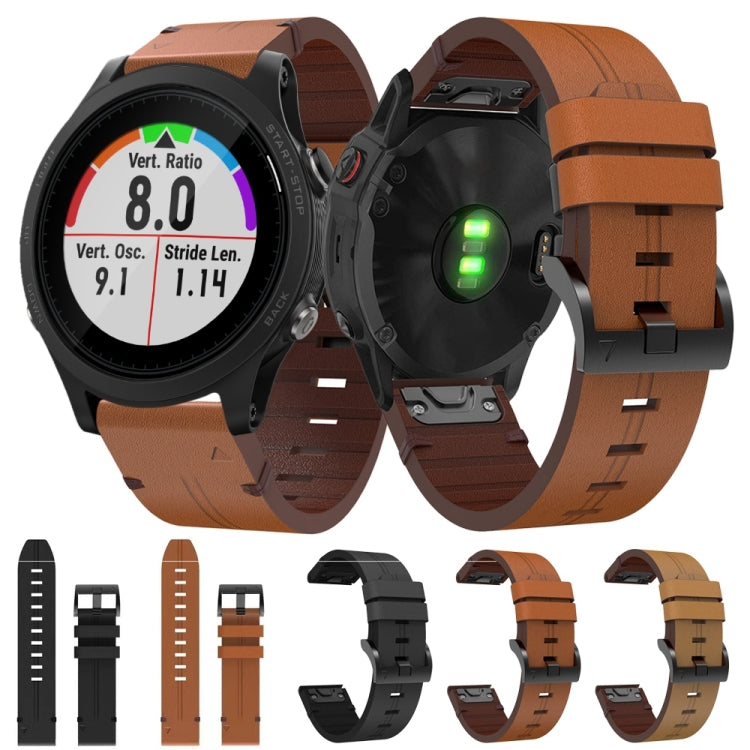 For Garmin Forerunner 935 22mm Leather Steel Buckle Watch Band (Light Brown)