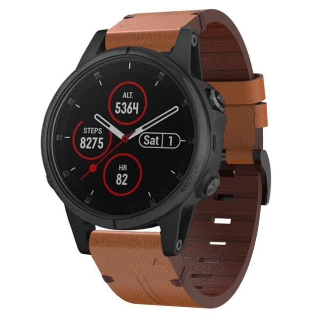 Compatible with Garmin Fenix 5S Plus 20mm Leather Steel Buckle Watch Band(Brown)