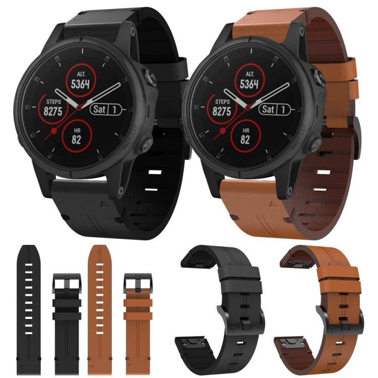 Compatible with Garmin Fenix 5S Plus 20mm Leather Steel Buckle Watch Band(Black)