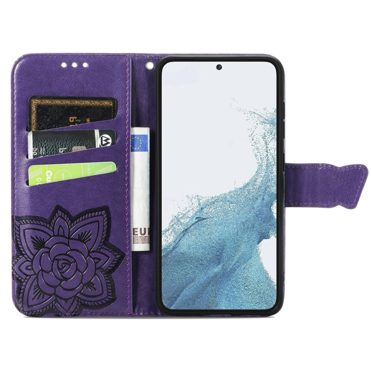 For Samsung Galaxy S23 Ultra 5G Butterfly Love Flower Embossed Leather Phone Case(Purple)
