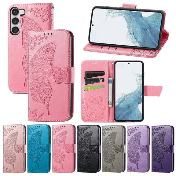 For Samsung Galaxy S23 Ultra 5G Butterfly Love Flower Embossed Leather Phone Case(Purple)