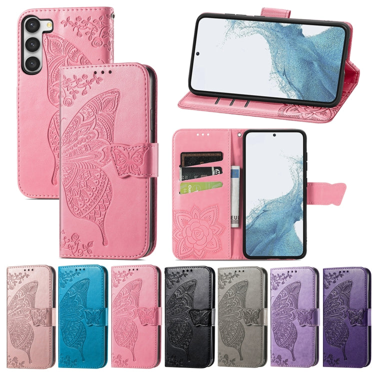 For Samsung Galaxy S23 Ultra 5G Butterfly Love Flower Embossed Leather Phone Case(Purple)