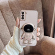 For Samsung Galaxy S22 5G Plating Astronaut Holder Phone Case(Pink) - Galaxy S22 5G Cases by PMC TechLife | Online Shopping South Africa | PMC TechLife | Buy Now Pay Later Mobicred