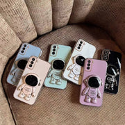 For Samsung Galaxy S22 5G Plating Astronaut Holder Phone Case(Pink)