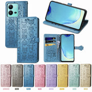 For vivo V25 Cute Cat and Dog Embossed Leather Phone Case(Purple)