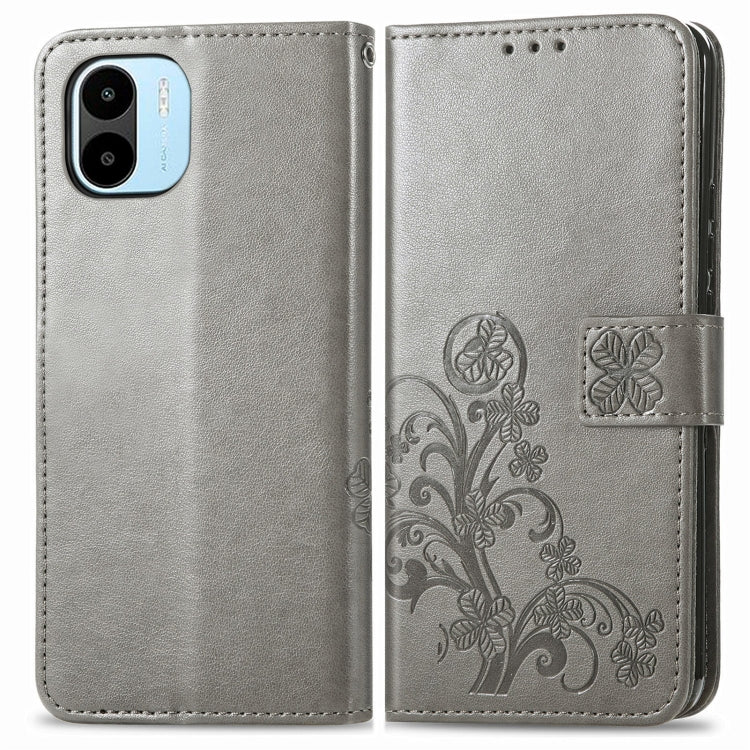 For Xiaomi Redmi A1 Four-leaf Clasp Embossed Buckle Leather Phone Case(Gray)
