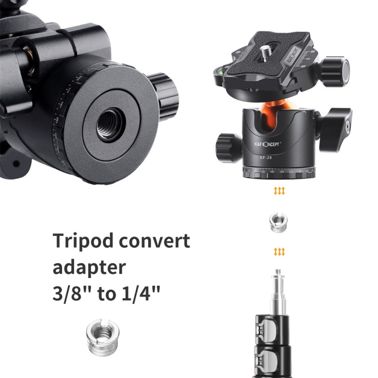 K&F CONCEPT KF31.023V3 360 Degree Rotating Panoramic Metal Tripod Ball Head with 1/4 Inch Quick Release Plate - free shipping - PMC TechLife - Order now!