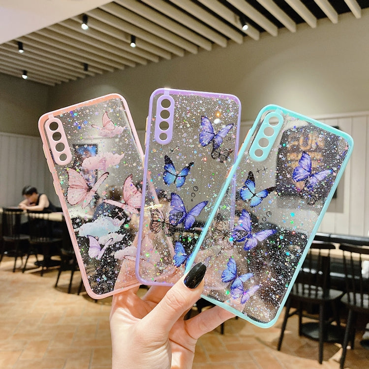 For Samsung Galaxy S22 5G Color Butterfly Glitter Epoxy TPU Phone Case(Purple) - Galaxy S22 5G Cases by PMC TechLife | Online Shopping South Africa | PMC TechLife