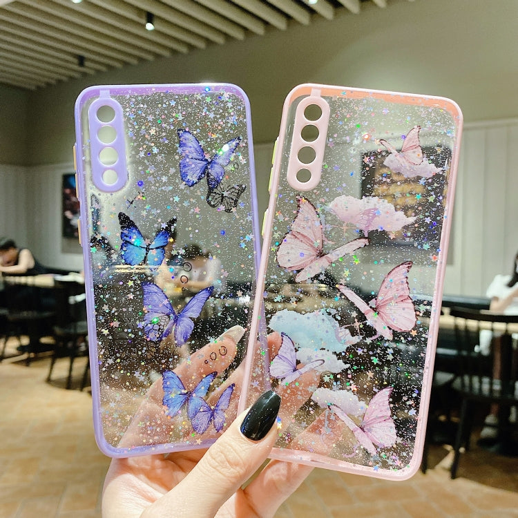 For Samsung Galaxy S22 5G Color Butterfly Glitter Epoxy TPU Phone Case(Pink) - Galaxy S22 5G Cases by PMC TechLife | Online Shopping South Africa | PMC TechLife