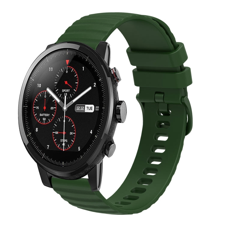 For Amazft 2 Stratos 22mm Wavy Dot Pattern Solid Color Silicone Watch Band(Army Green) - free shipping - PMC TechLife - Order now!