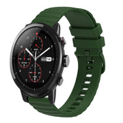 For Amazft 2 Stratos 22mm Wavy Dot Pattern Solid Color Silicone Watch Band(Army Green)