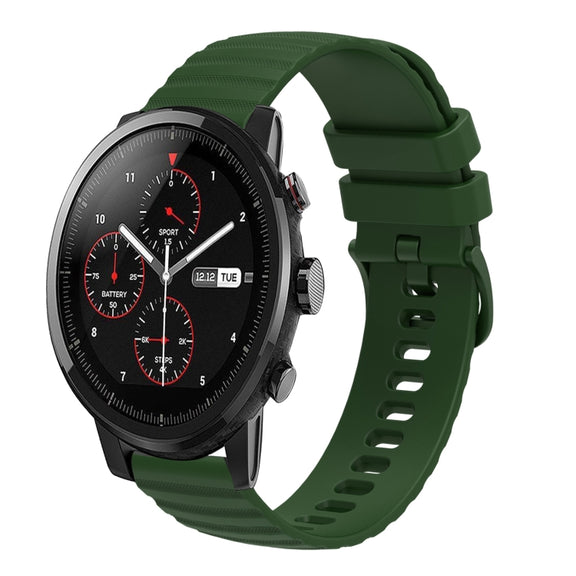 For Amazft 2 Stratos 22mm Wavy Dot Pattern Solid Color Silicone Watch Band(Army Green)