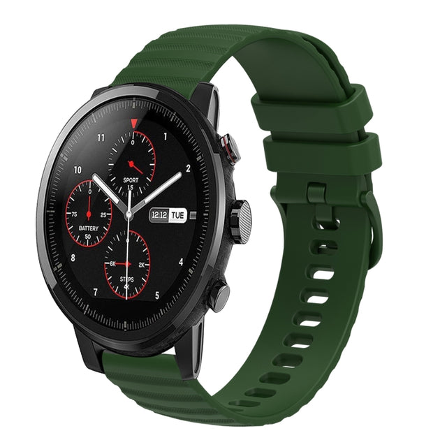 For Amazft 2 Stratos 22mm Wavy Dot Pattern Solid Color Silicone Watch Band(Army Green)