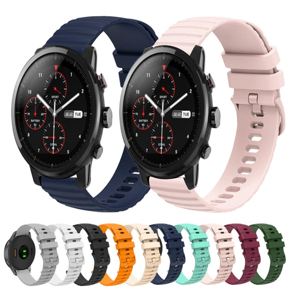 For Amazft 2 Stratos 22mm Wavy Dot Pattern Solid Color Silicone Watch Band(Navy Blue)