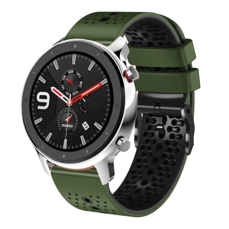 For Amazfit GTR 4 22mm Perforated Two-Color Silicone Watch Band(Army Green+Black) - free shipping - PMC TechLife - Order now!