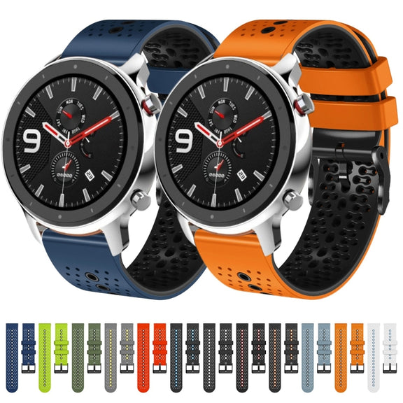 For Amazfit GTR 4 22mm Perforated Two-Color Silicone Watch Band(White+Blue)