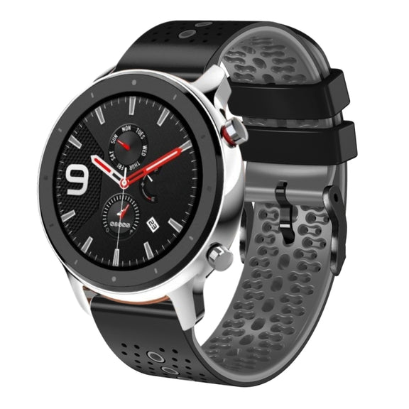 For Amazfit GTR 4 Pro 22mm Perforated Two-Color Silicone Watch Band(Black+Grey)