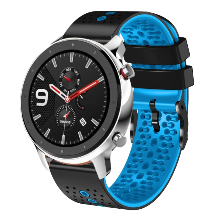 For Amazfit GTR 4 Pro 22mm Perforated Two-Color Silicone Watch Band(Black+Blue) - free shipping - PMC TechLife - Order now!