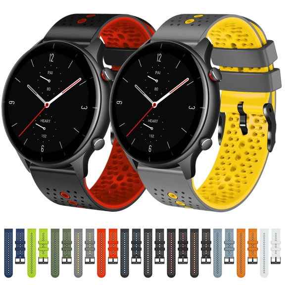 For Amazfit GTR 2e 22mm Perforated Two-Color Silicone Watch Band(White+Blue)