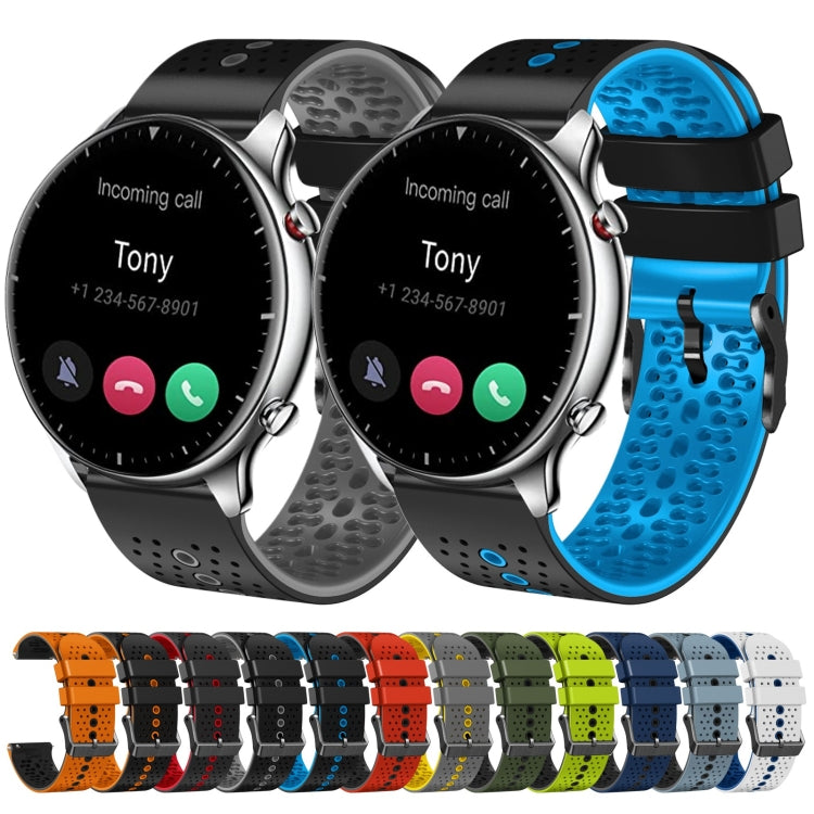 For Amazfit GTR 2 22mm Perforated Two-Color Silicone Watch Band(Lime+Black)
