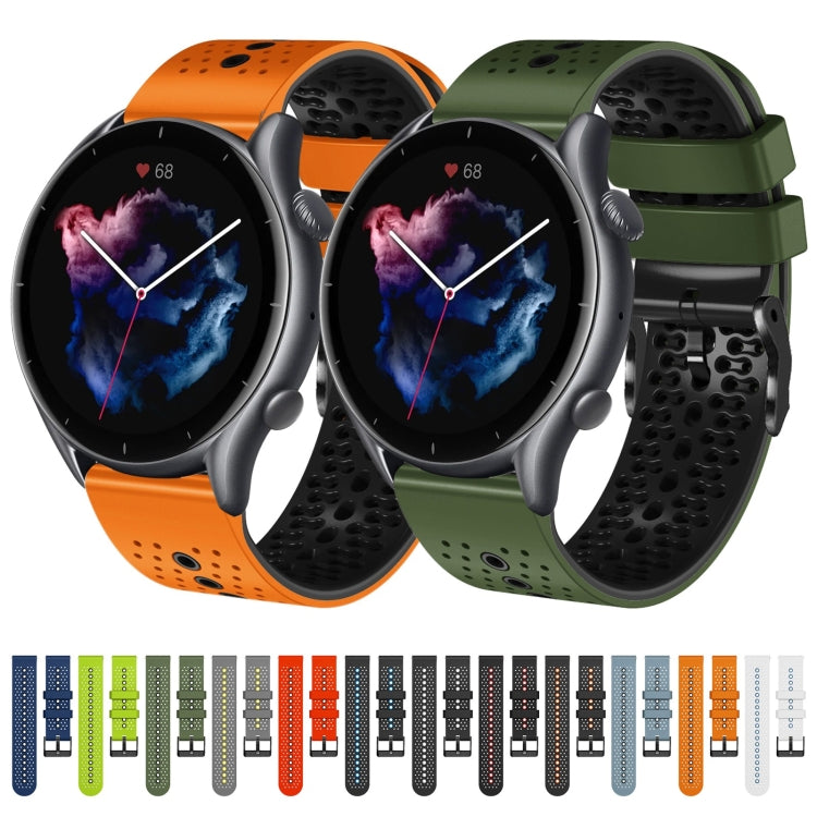 For Amazfit 3 22mm Perforated Two-Color Silicone Watch Band(Lime+Black)