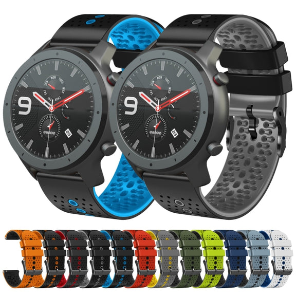 For Amazfit GTR 47mm 22mm Perforated Two-Color Silicone Watch Band(White+Blue)
