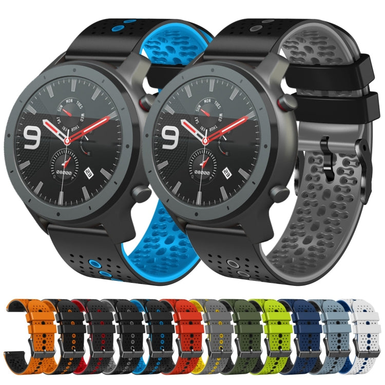 For Amazfit GTR 47mm 22mm Perforated Two-Color Silicone Watch Band(Army Green+Black) - free shipping - PMC TechLife - Order now!