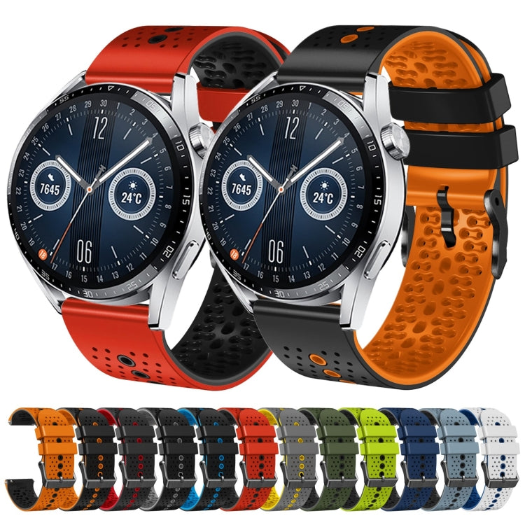 For Huawei Watch GT3 46mm 22mm Perforated Two-Color Silicone Watch Band(Black+Orange)