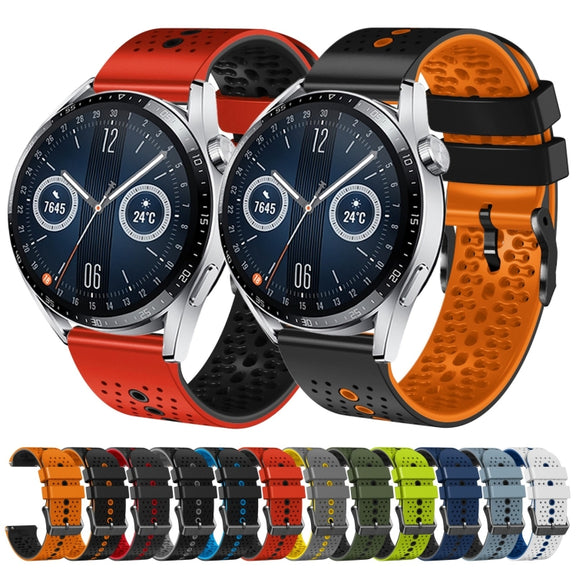 For Huawei Watch GT3 46mm 22mm Perforated Two-Color Silicone Watch Band(Lime+Black)