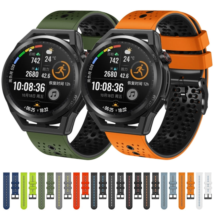 For Huawei Watch GT Runner 22mm Perforated Two-Color Silicone Watch Band(Lime+Black) - free shipping - PMC TechLife - Order now!