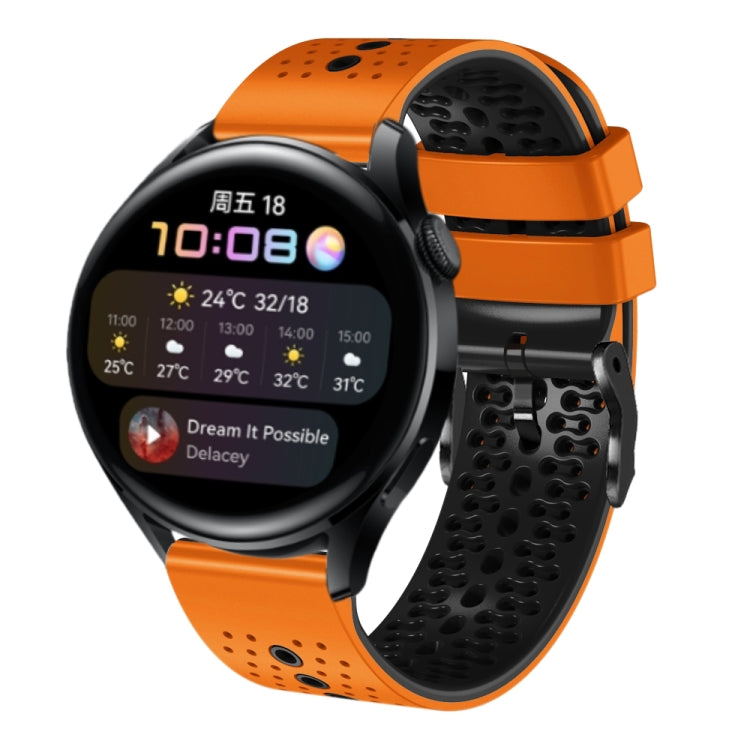 For Huawei Watch 3 22mm Perforated Two-Color Silicone Watch Band(Orange+Black)