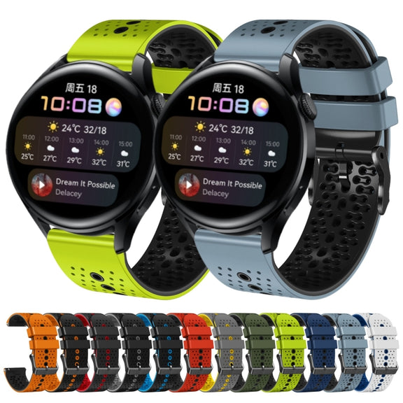 For Huawei Watch 3 22mm Perforated Two-Color Silicone Watch Band(Orange+Black)