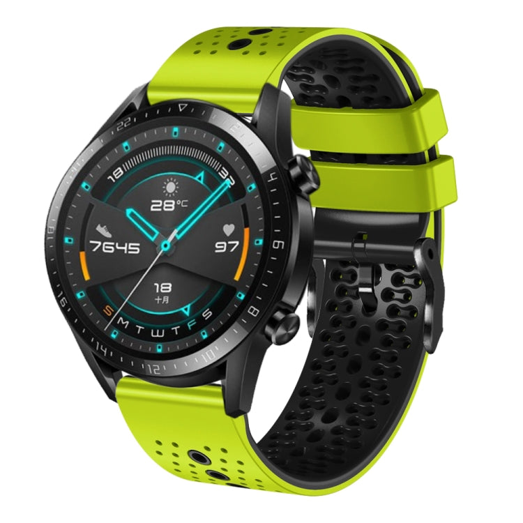 For Huawei GT2 46mm 22mm Perforated Two-Color Silicone Watch Band(Lime+Black) - free shipping - PMC TechLife - Order now!