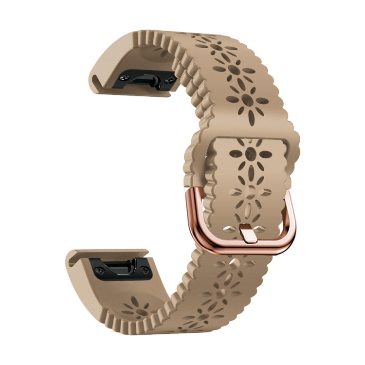 Compatible with Garmin Fenix 6S Pro 20mm Lady's Silicone Watch Band With Lace Punch(Khaki) - Watch Bands by PMC TechLife | Online Shopping South Africa | PMC TechLife | Buy Now Pay Later Mobicred