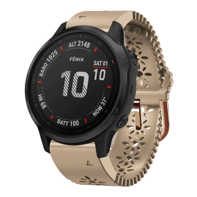 Compatible with Garmin Fenix 6S Pro 20mm Lady's Silicone Watch Band With Lace Punch(Khaki)