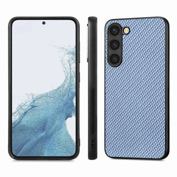 For Samsung Galaxy S23+ 5G Carbon Fiber Texture Leather Back Cover Phone Case(Blue)