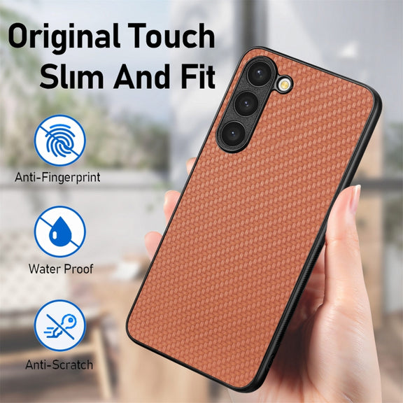 For Samsung Galaxy S23+ 5G Carbon Fiber Texture Leather Back Cover Phone Case(Blue)