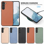 For Samsung Galaxy S23+ 5G Carbon Fiber Texture Leather Back Cover Phone Case(Blue)