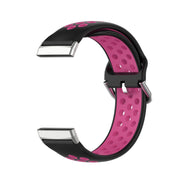 For Fitbit Versa 4 Two-Color Perforated Breathable Silicone Watch Band(Black+Rose Red)