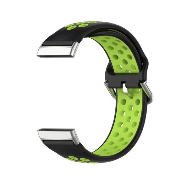 For Fitbit Versa 4 Two-Color Perforated Breathable Silicone Watch Band(Black+Lime)