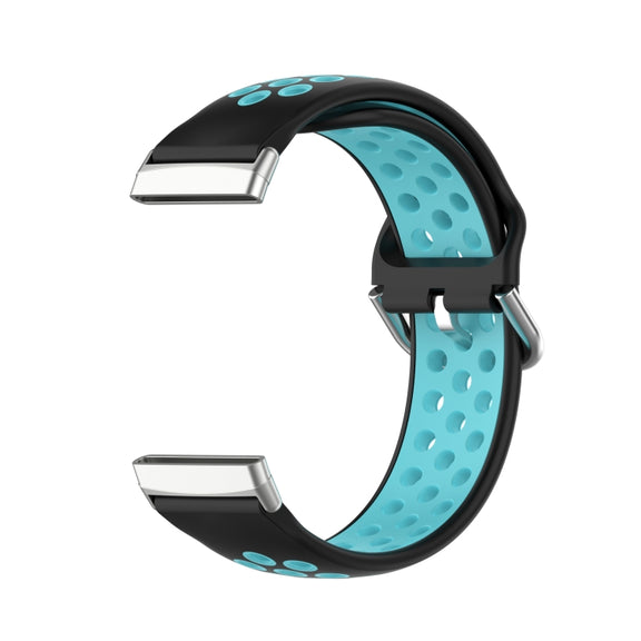 For Fitbit Versa 4 Two-Color Perforated Breathable Silicone Watch Band(Black+Teal)