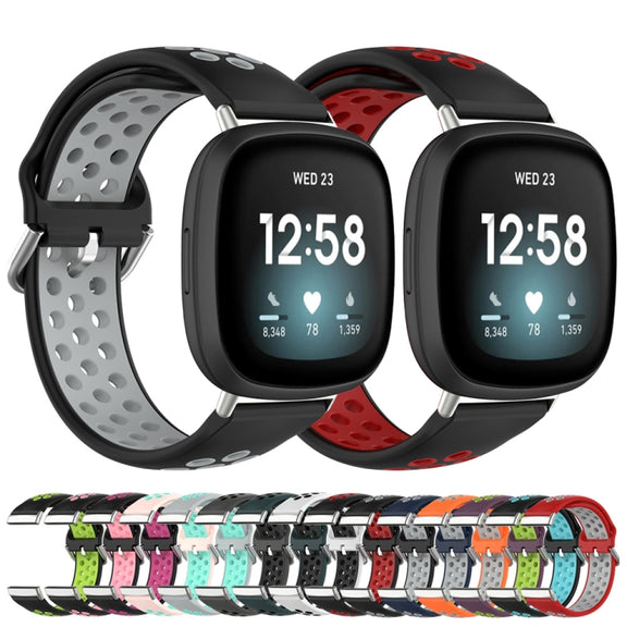 For Fitbit Versa 4 Two-Color Perforated Breathable Silicone Watch Band(Black+Lime)
