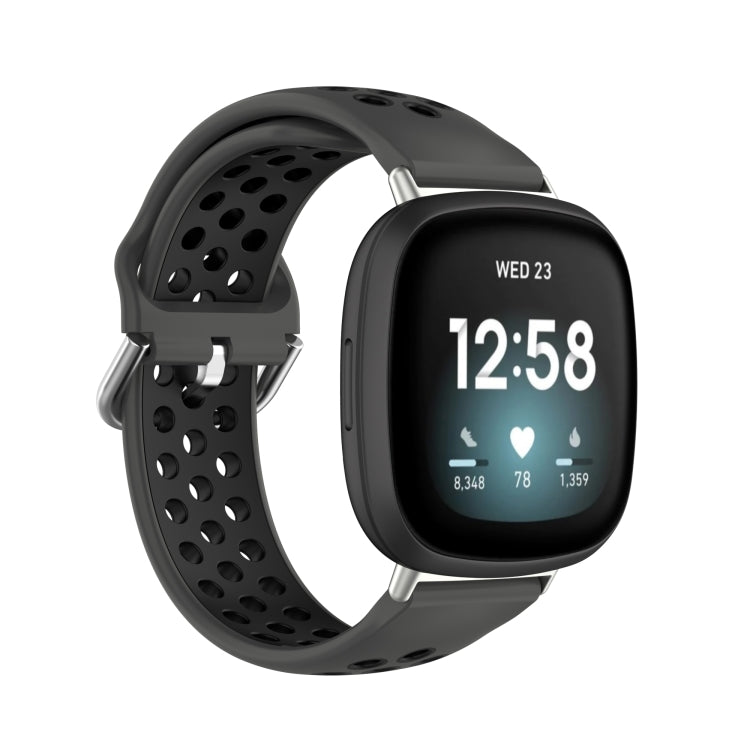 For Fitbit Versa 3 Two-Color Perforated Breathable Silicone Watch Band(Black+Black) - free shipping - PMC TechLife - Order now!