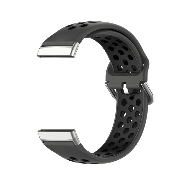 For Fitbit Versa 3 Two-Color Perforated Breathable Silicone Watch Band(Black+Black)