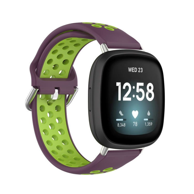 For Fitbit Versa 3 Two-Color Perforated Breathable Silicone Watch Band(Purple+Lime) - free shipping - PMC TechLife - Order now!