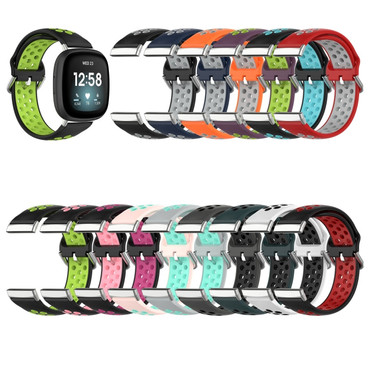 For Fitbit Versa 3 Two-Color Perforated Breathable Silicone Watch Band(Black+Rose Red) - free shipping - PMC TechLife - Order now!