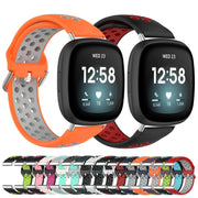 For Fitbit Versa 3 Two-Color Perforated Breathable Silicone Watch Band(Black+Rose Red)