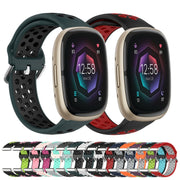 For Fitbit Sense 2 Two-Color Perforated Breathable Silicone Watch Band(Black+Grey)