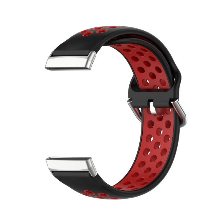 For Fitbit Sense Two-Color Perforated Breathable Silicone Watch Band(Black+Red)