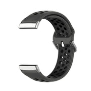 For Fitbit Sense Two-Color Perforated Breathable Silicone Watch Band(Black+Black)